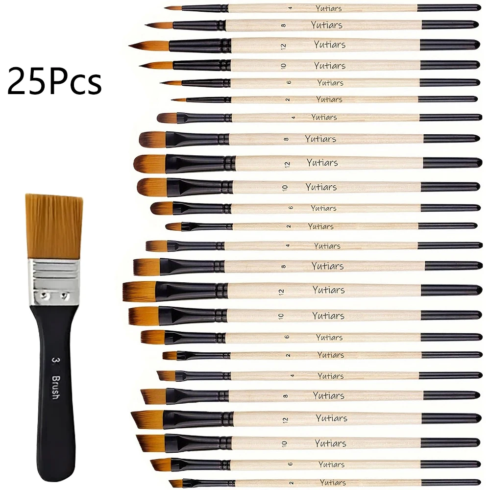 

Набор кистей для рисования, 25 шт., набор кистей для художника, круглая кисть с нейлоновыми волосами для художника, акриловая акварель, акварельная живопись для лица