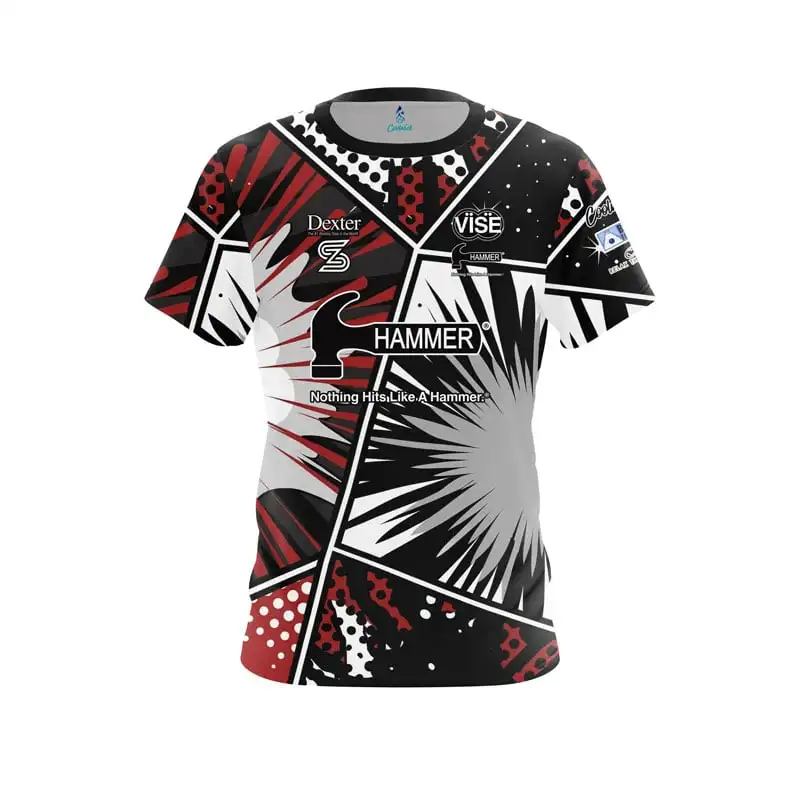 Men Hammer Inspirational Text Color Bowling Shirt 3D Printed Short Sleeved Sports T-shirt Casual Loose Quick Drying T-shirt