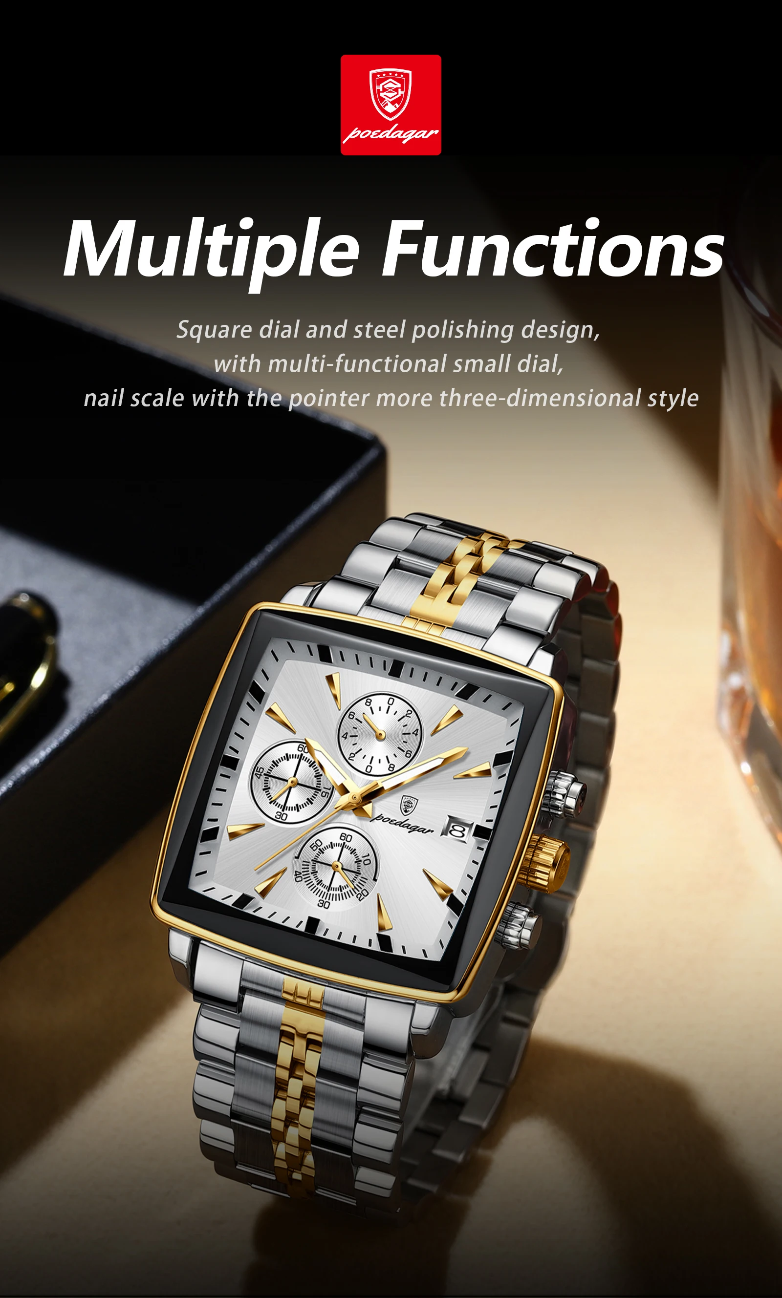 POEDAGAR Top-Luxus-Herren-Armbanduhr Quarz Leuchtend Wasserdicht Edelstahl Herrenuhr Chronograph Datum Business-Herrenuhren – Detail 7