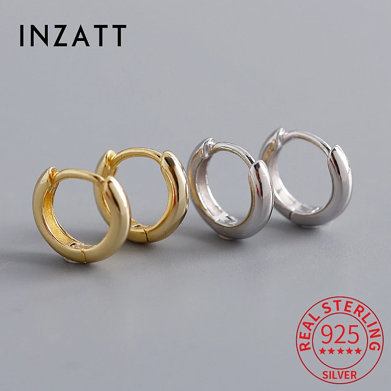 

INZATT Real 925 Sterling Silver 18K Round Hoop Earrings For Women Classic Fine Jewelry Minimalist Accessories