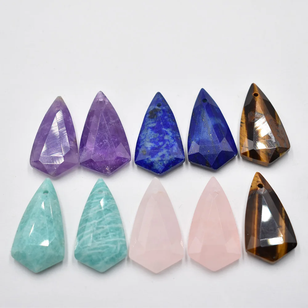Großhandel Mode 10 Stück/Set Natürlicher Edelstein Lapislazuli Amethyst Rhombus-Anhänger Ohrringe DIY Zubehör Kostenloser Versand – Detail 1