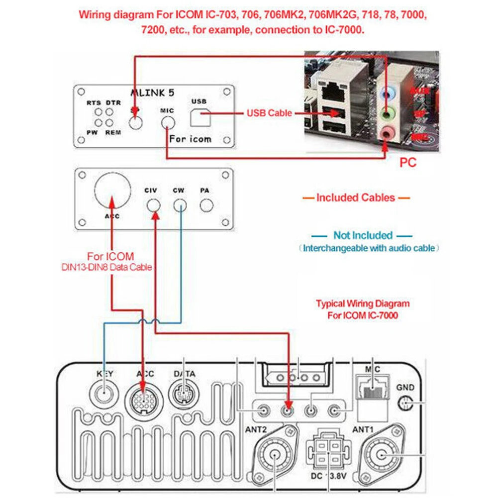 U5 Link for IC 703 706 706MK2 706MK2G 718 78 7000 7200 and More Easy Installation and Reliable Performance