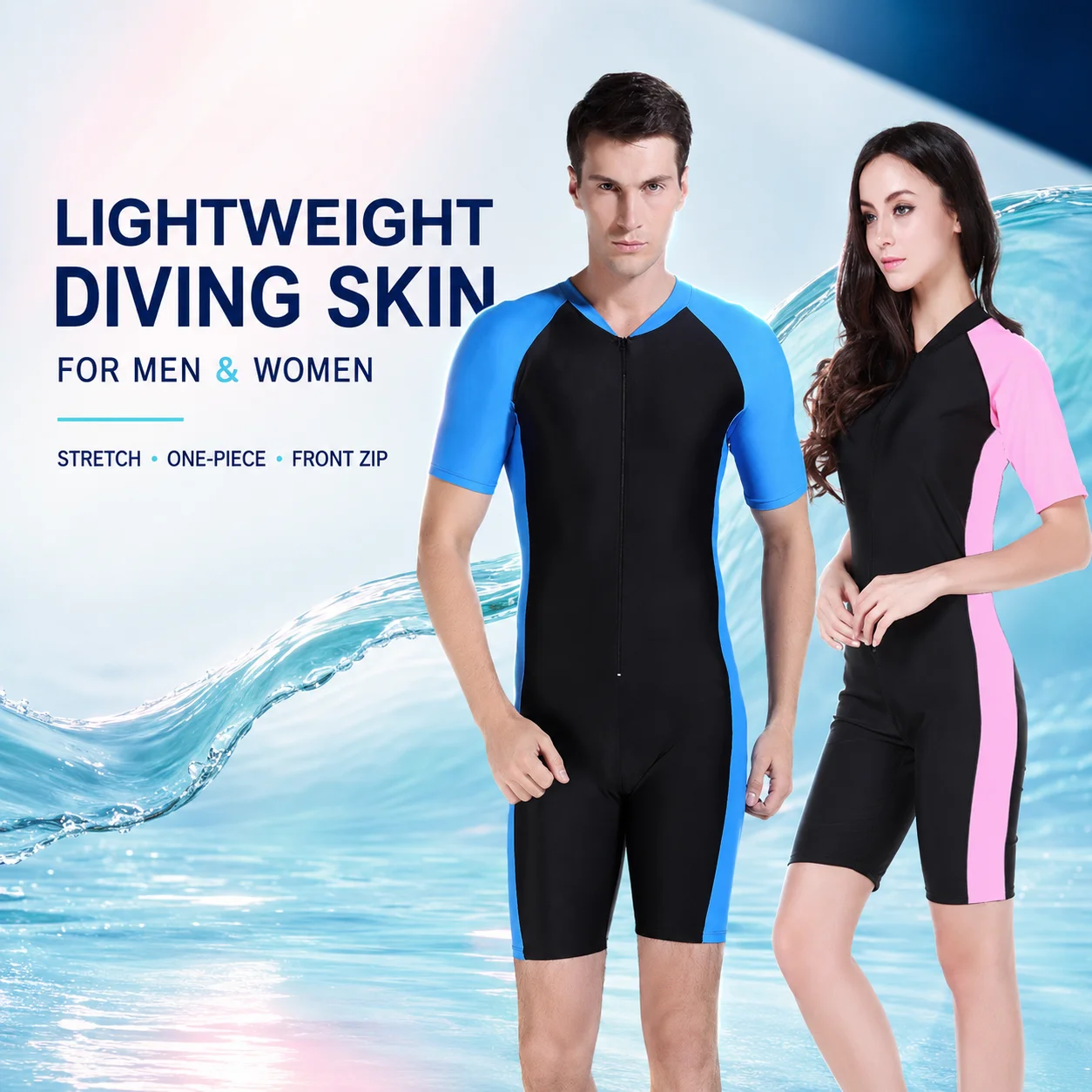 SBART Men Women Short Sleeve One Piece Rash Guard Swimsuit Front Zipper Diving Skin Stinger Suit for Snorkeling Surfing Swimming