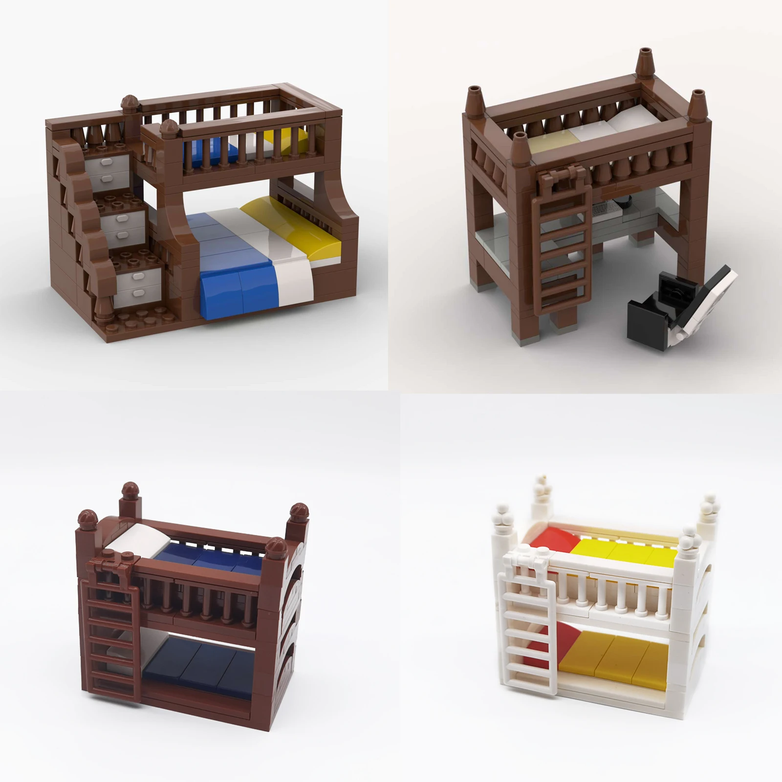 DIY MOC Building Block Models Bunk Beds Single Beds Mother Child Beds Mini Computer Desks Furniture Combination Ornaments