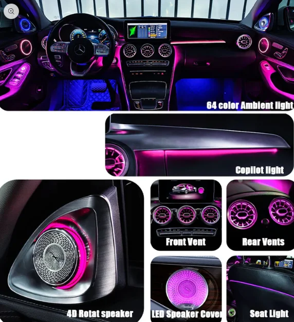 NewFor Mercedes-Benz C-Class C300/C43/C63/GLC X253 Upgrade Kit with 64-Color Ambient Lighting Interior LED Light Accessories Tri
