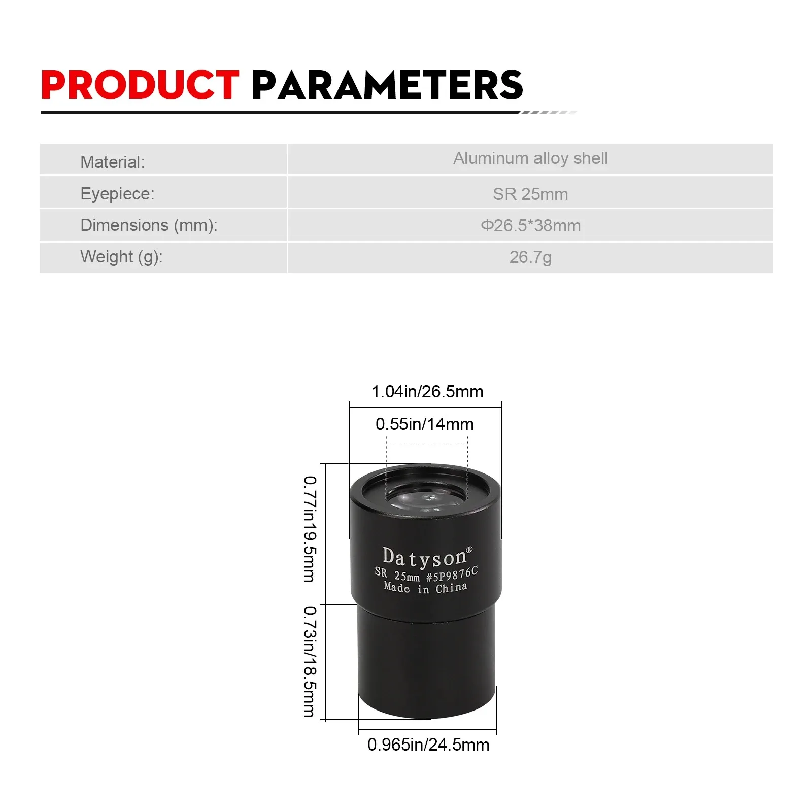 Datyson All Metal Lens 0.965 Inches SR25mm Astronomical Telescope Ransden Eyepiece