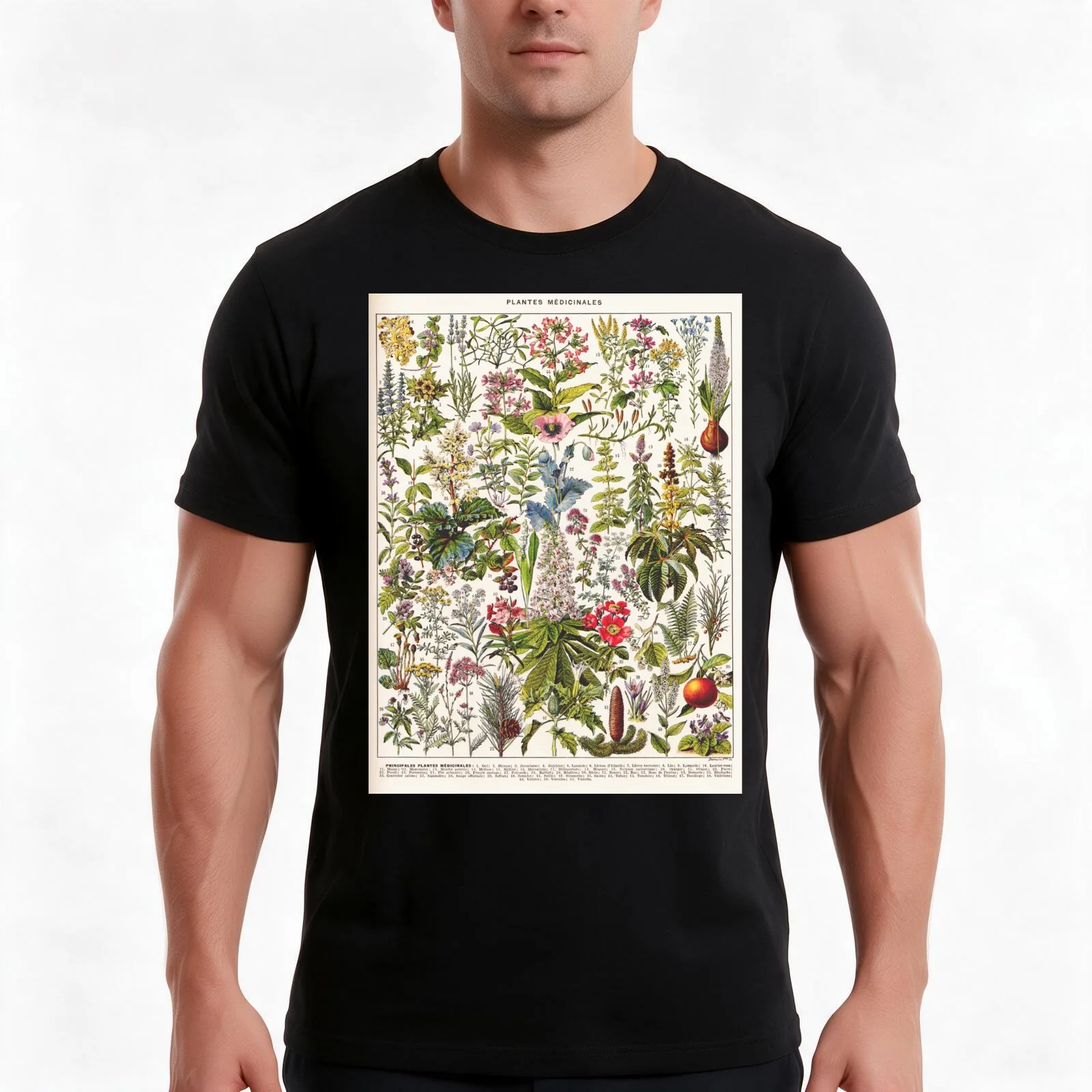 Adolphe Millot - Plantes Medicinales A - French vintage poster T-Shirt, Summer Casual Cotton Tee, Oversized Streetwear Tops