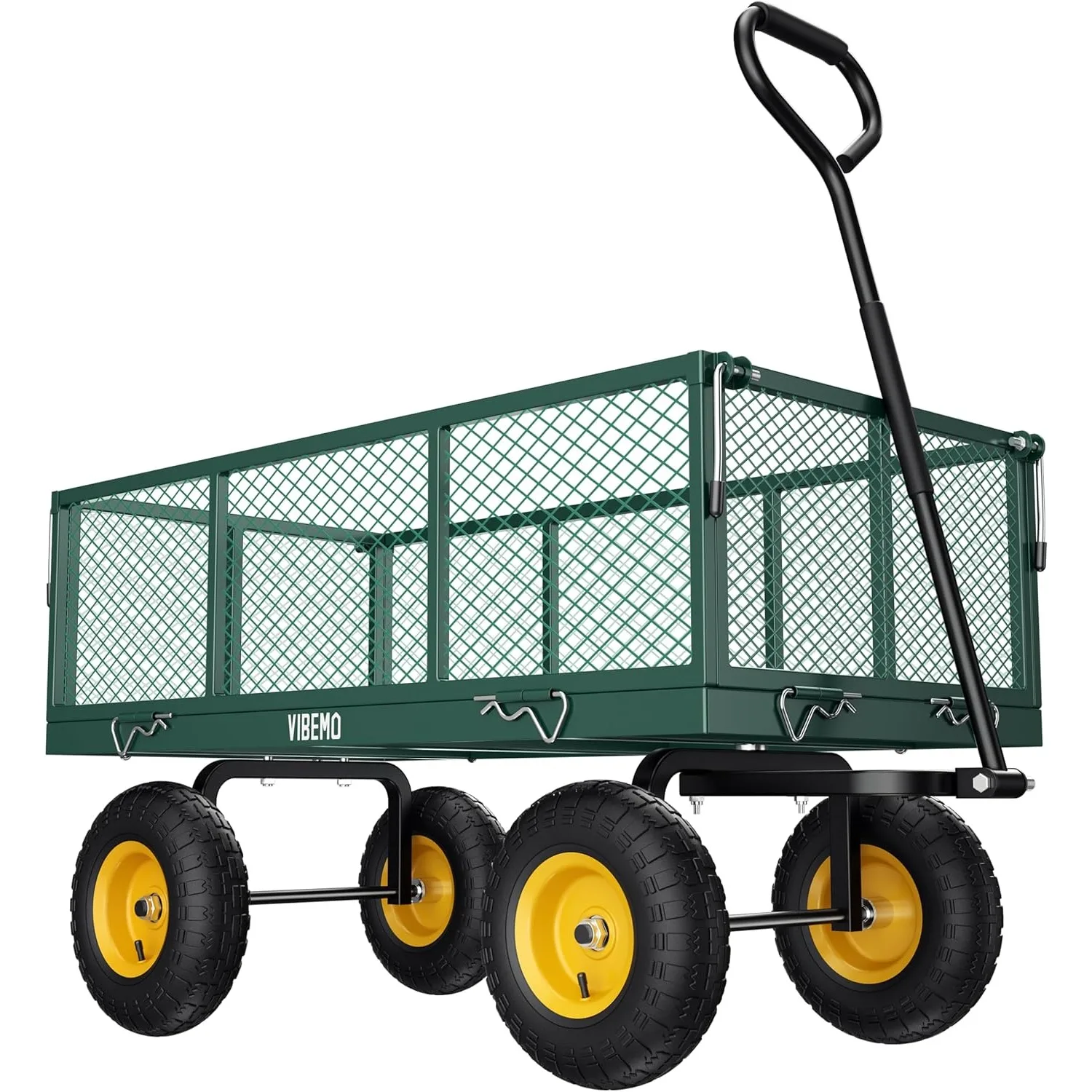 

Steel Garden Cart 2-in-1 900 Lbs Heavy Duty Utility Wagon Removable Mesh Sides To Convert Into Flatbed 240° U-Turn 10" Tires USA