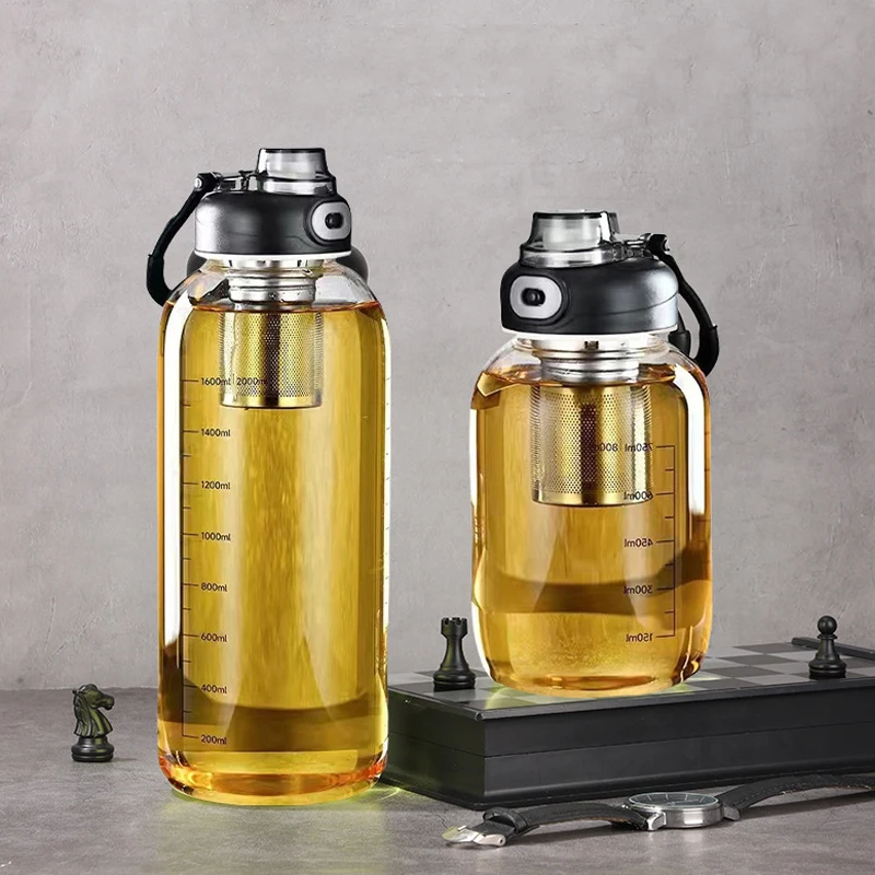 Garrafas de água de vidro de grande capacidade com filtro de chá viagem portátil garrafa infusor de chá para esporte acampamento drinkware presente para o homem