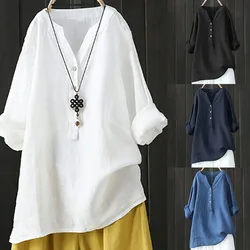 korean style clothes 2024 Loose Button Down Women's Blouse 4XL 5XL Plus Size Tops Stand Solid Sleeve Long Casual Women Shirt