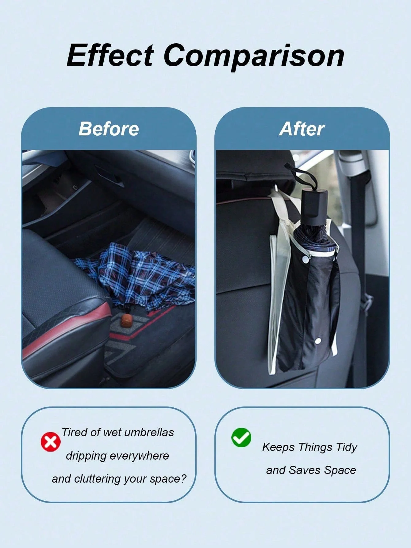 범용 자동차 시트 뒤 우산 홀더, 방수 나일론 수납 가방, 걸이형 디자인, 우산 3개 수납 가능, 접이식, 설치 용이