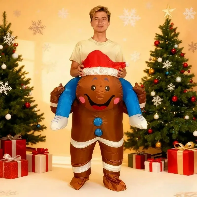 

Christmas inflatable gingerbread costume adult gingerbread man one-piece suit suitable for Halloween Christmas cosplay party
