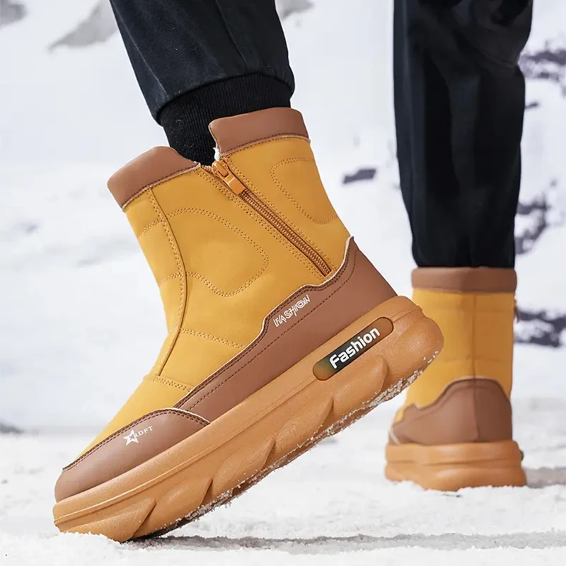 Large Size Winter Men's Boots Warm Plush Ankle Boots Sweat Wicking High-Top Warm Snow Boots Outdoor Sneakers Winter Men's Shoes