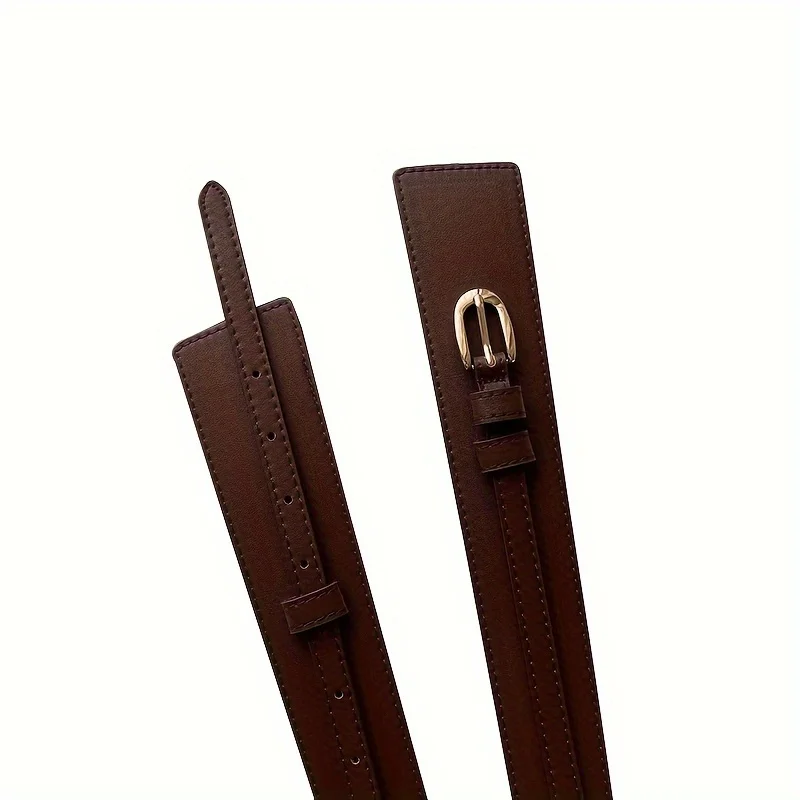 เข็มขัดหนัง PU แบบถอดได้ ดีไซน์เก๋ไก๋ หัวเข็มขัดแบบหมุด สายคาดเอวกว้าง สไตล์วินเทจ สำหรับผู้หญิง เหมาะสำหรับใส่กับเสื้อโค้ทหรือเดรส