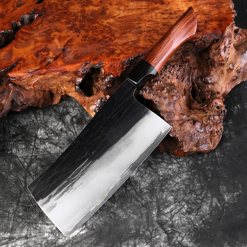 

Chinese Cleaver Knife Handmade Kitchen Knife Sharp 3-layer Composite Steel 9CR18 Core Slicing Knife for Meat Cutting Vegetable