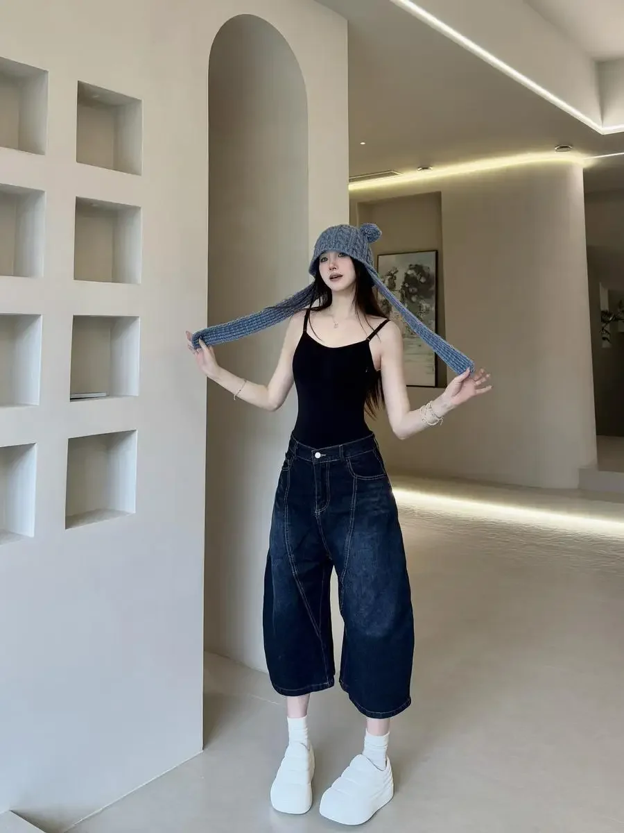 

Женские винтажные джинсы Y2K с вышивкой букв, прямые мешковатые джинсовые брюки с высокой талией, уличная одежда, широкие брюки в американском стиле ретро