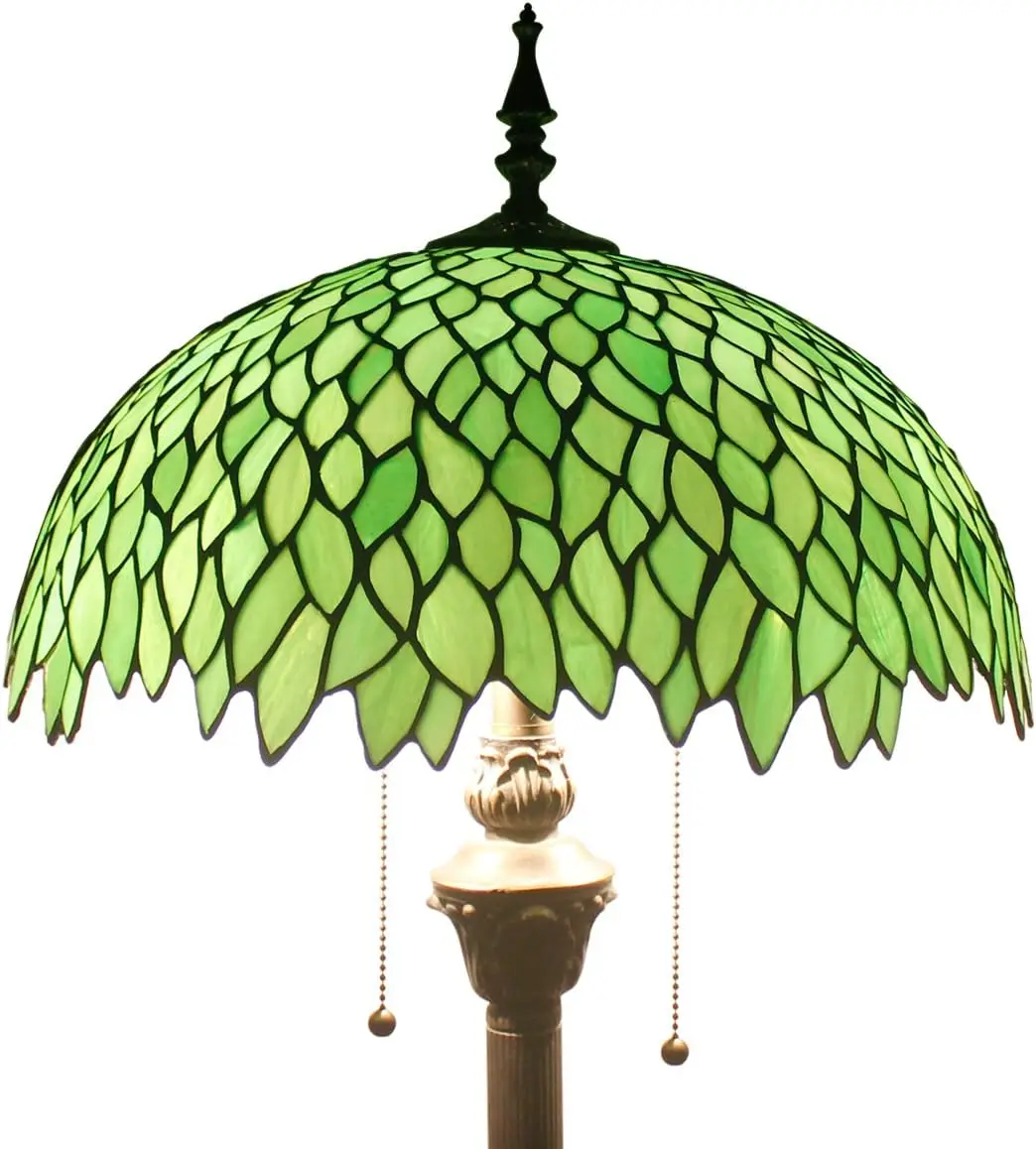 Werfactory Tiffany Floor Lamp Green Wisteria Stained Glass Standing Reading Light 16X16X64 Inches Antique Style Pole Corner