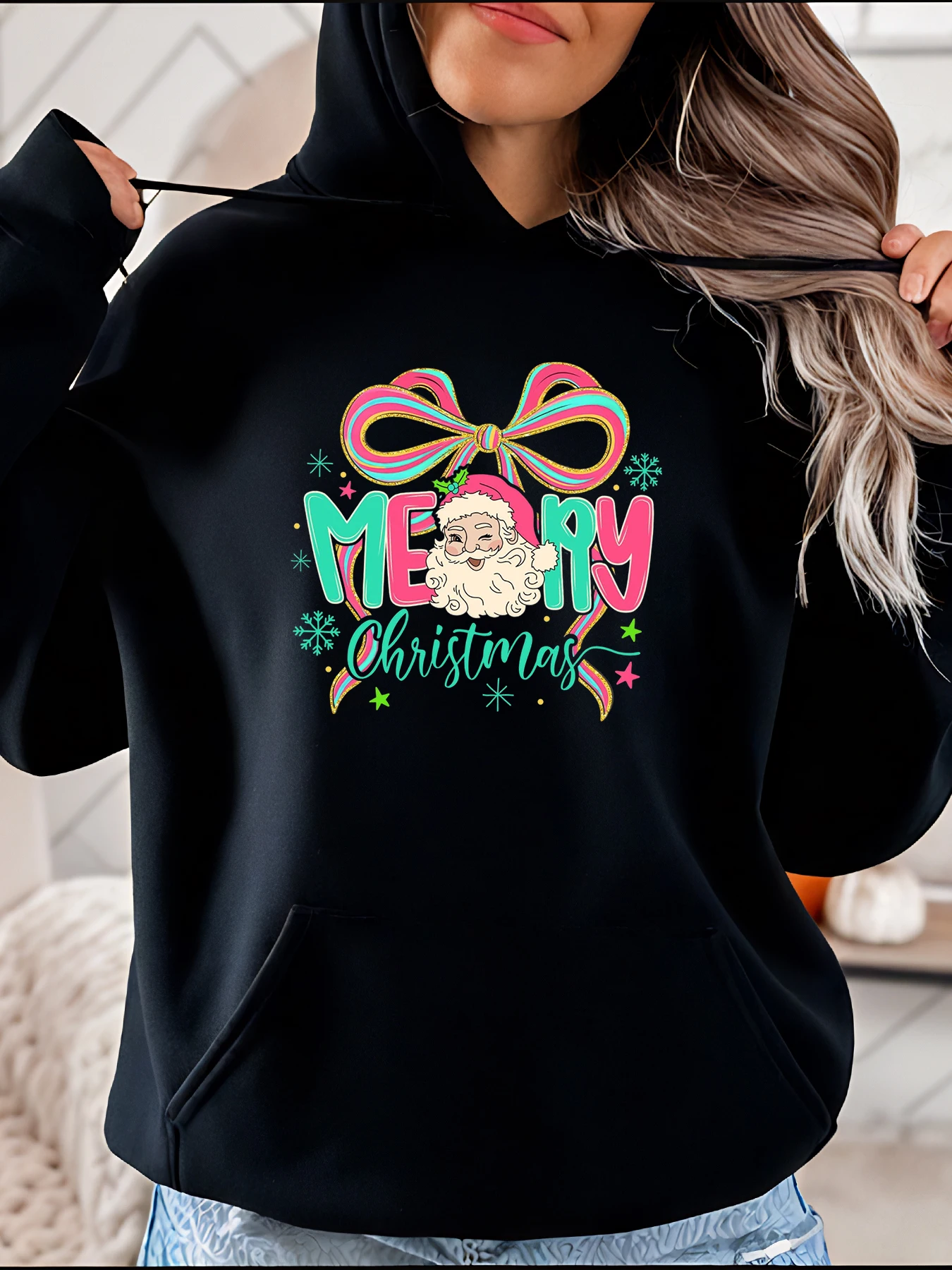 

Толстовка с капюшоном с Рождеством и принтом Санта-Клауса, женская повседневная праздничная толстовка, зимний праздничный наряд для женщин