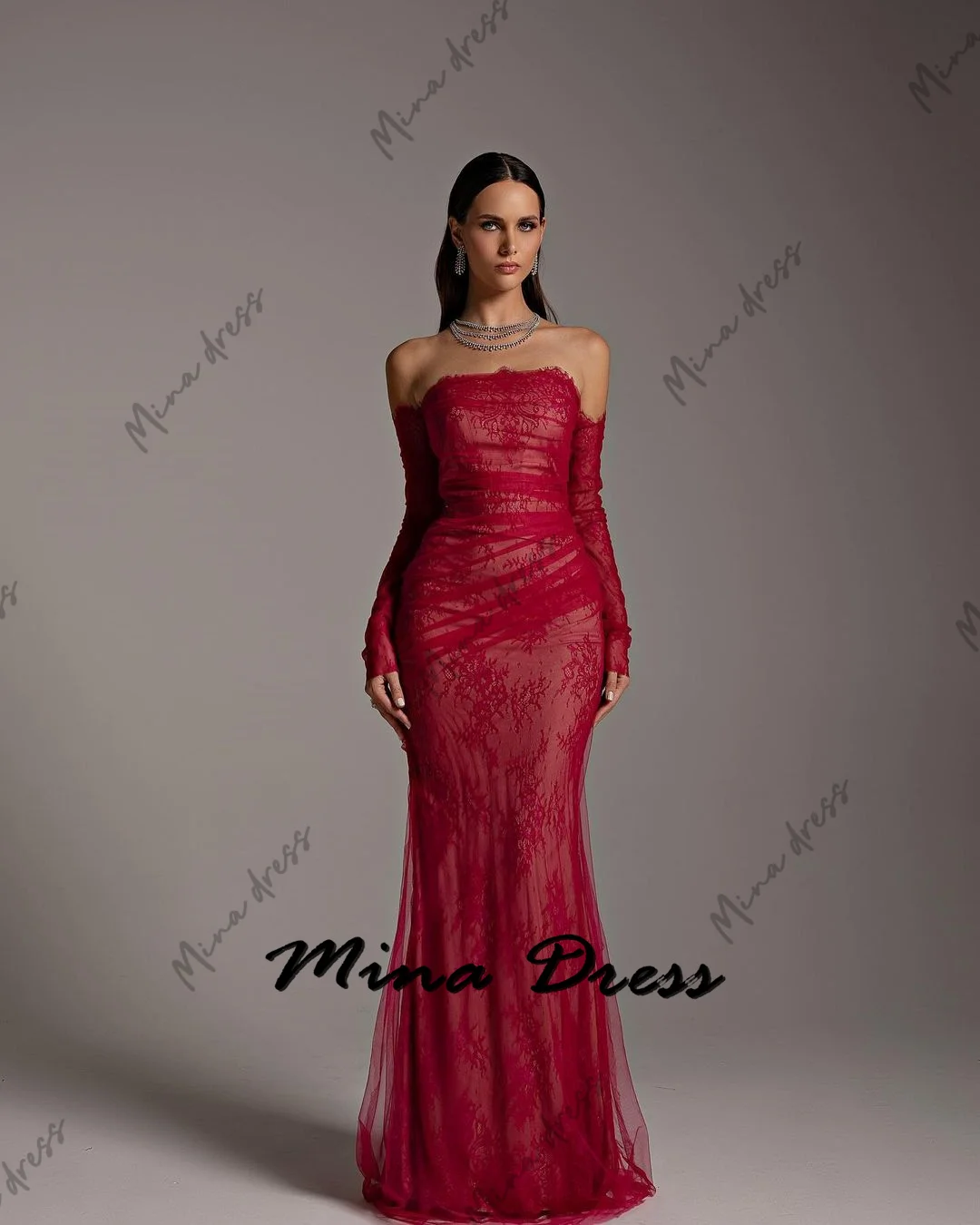 

Mina Customized Women's Mermaid Evening Gown Elegant Womens Party Dresses for Formal Occasions Lace Tulle Elegant Chic Dress Es