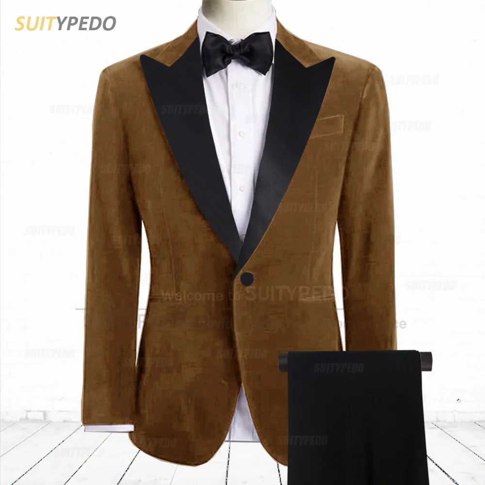 

Fashion Velvet Men Suit Slim Fit Tailor-made Classic Formal Outfits Wedding Business Tuxedo One Button Blazer Pants 2 Pieces