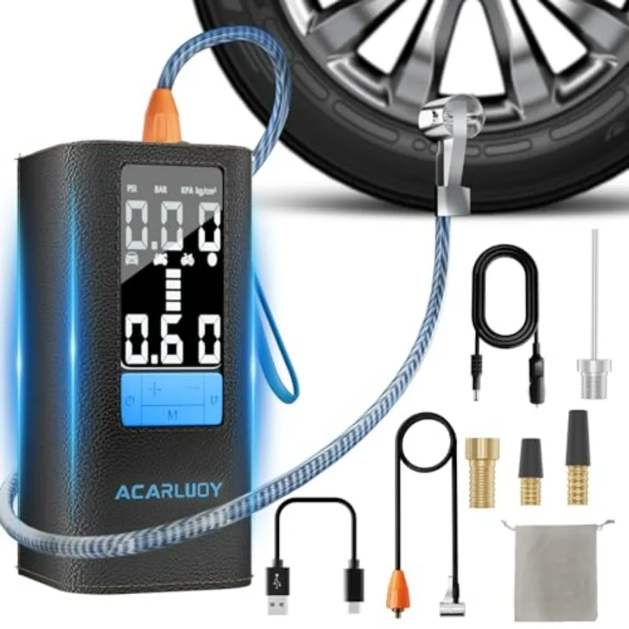 

Portable Air Compressor 3x Faster 150PSI Cordless Air Pump with Auto Shut Off Digital Gauge LED Light for Car Motorcycle Bike B