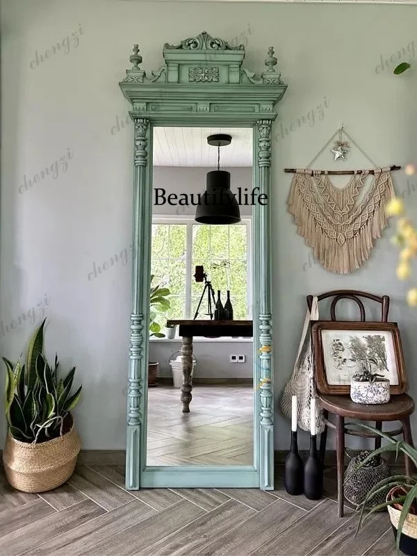 French retro full body, home bedroom dressing mirror, antique style and antique landing, fitting mirror