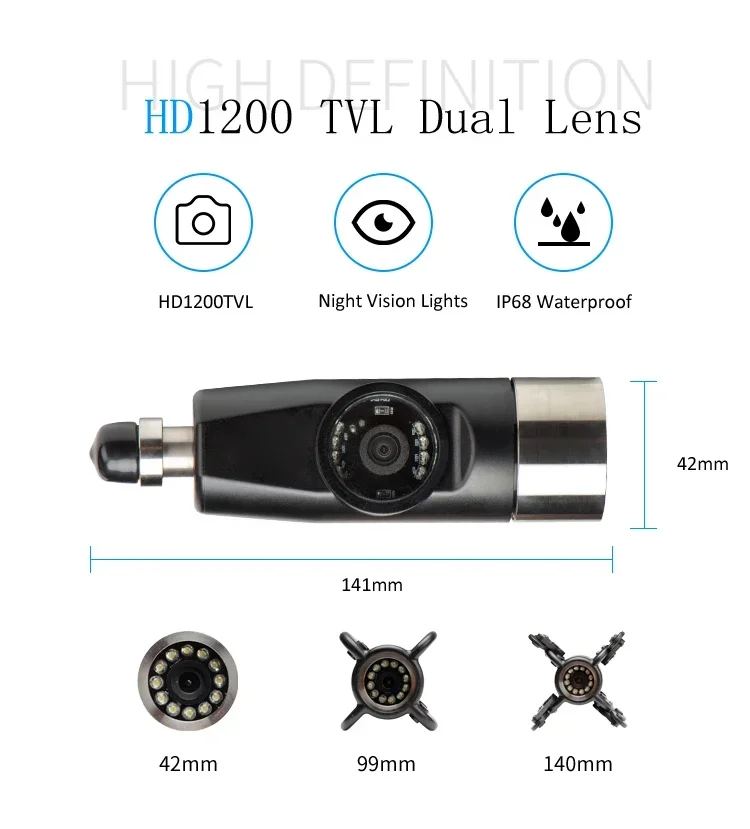 HD 1200TVL 파이프 검사 시스템 듀얼 렌즈 WP9600 비디오 레코더 내시경 카메라(Wi-Fi 케이블 길이 스케일 4500mah 배터리 포함)