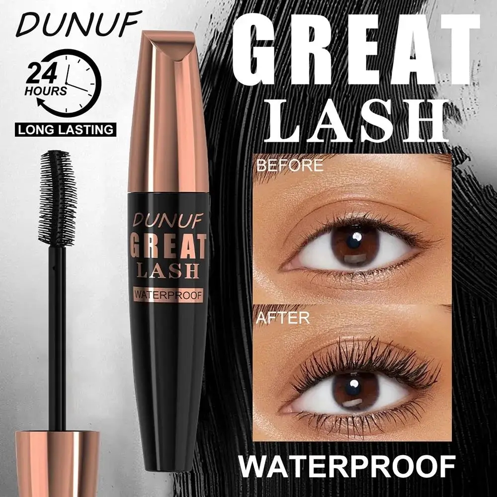 DUNUF Waterproof Mascara Extreem volume Verleng krul 24-uurs Vlekvrij Dierproefvrij Veganistische formule voor gevoelige ogen