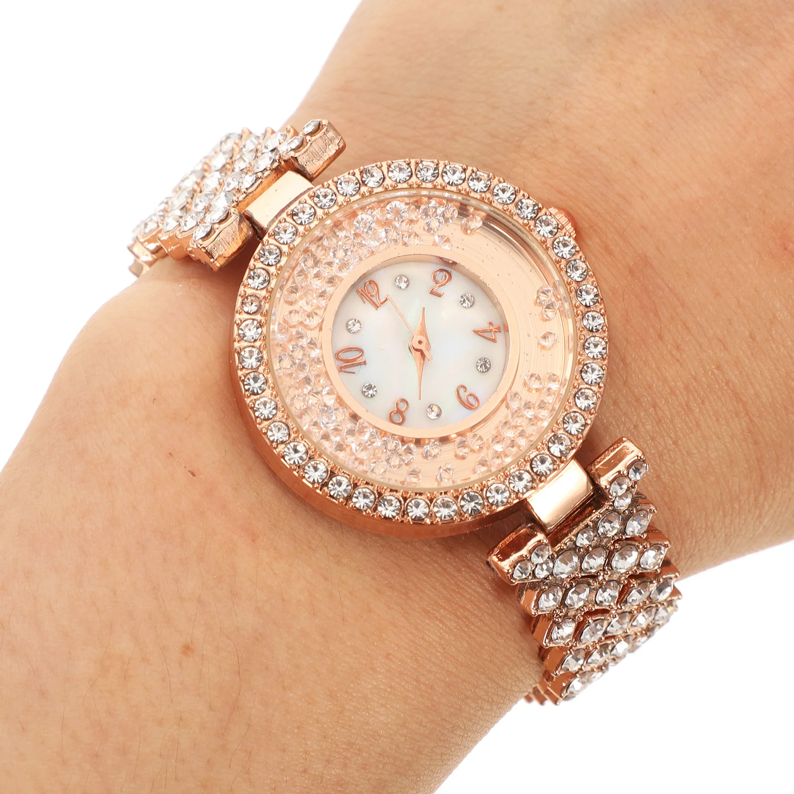 

Elegant Full Rhinestone Women Quartz Watch Alloy Strap Stylish Diamond Encrusted Design Scratch Resistant Exquisite Workmanship