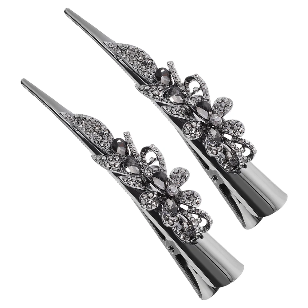 

2pcs Vintage Rhinestone Metal Horn Hair Clips Sparkly Barrettes for Women Crystal Alligator Fine Hair Accessories