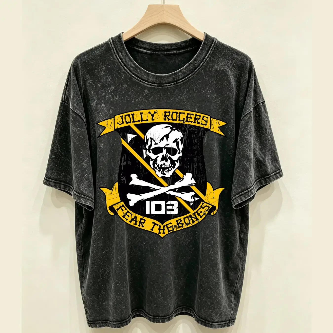 washed T Shirt Jolly Rogers Patch Top Battlestar Fun Kara Gun Galactica Space Ship vintage Washed designer clothes streetwear