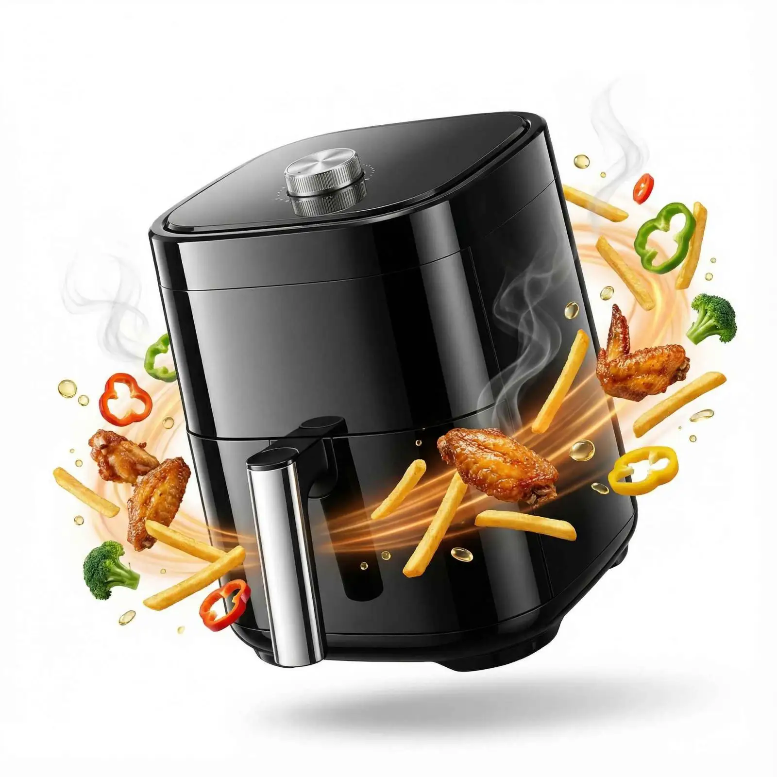 4L Hot Air Fryer With Viewing Window 1200W Air Fryer Without Oil 80-200 °C Timer Energy Saving Black