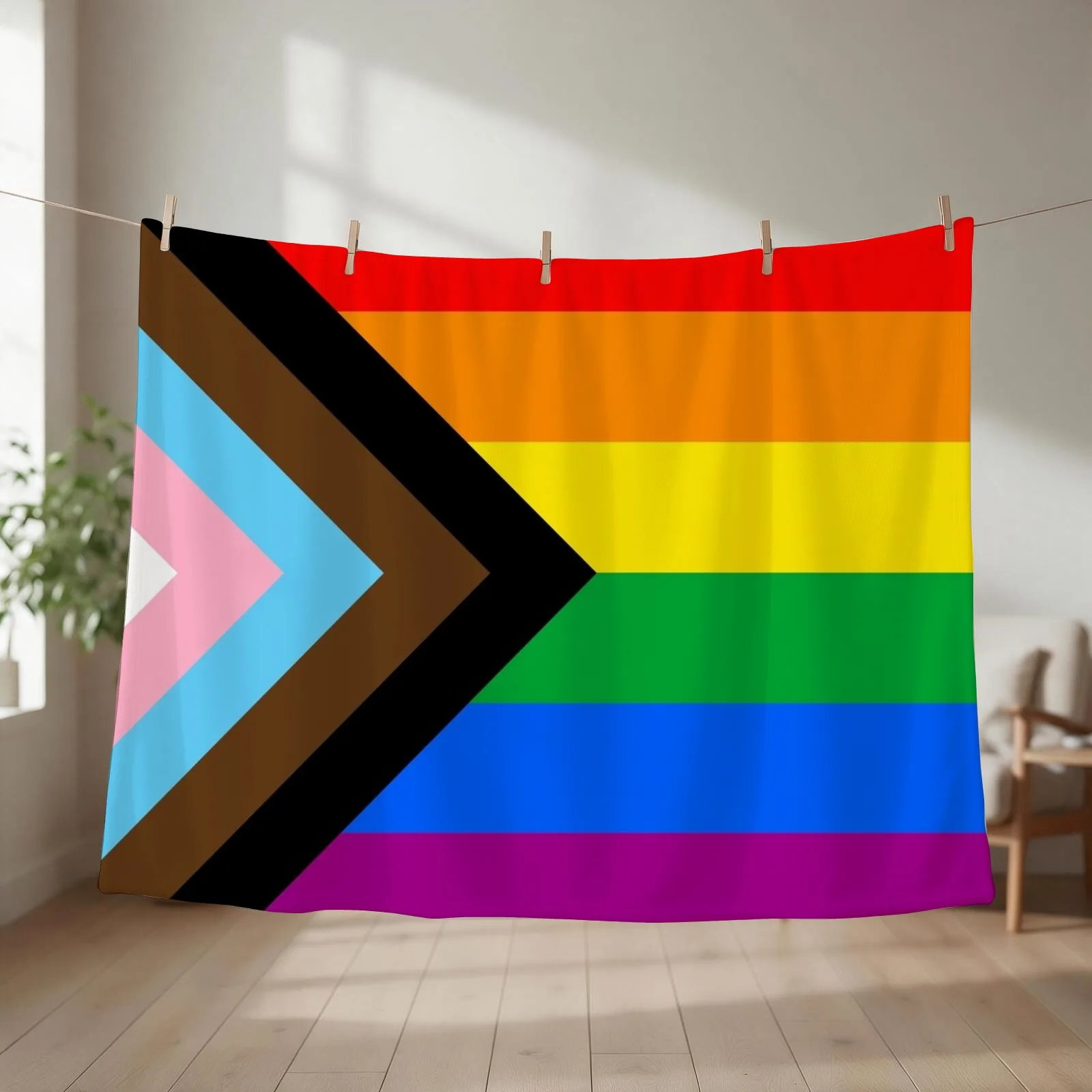LGBTQ+ Progress Pride Flag Throw Blanket couch cozy soft plush fuzzy picnic outdoor blanket