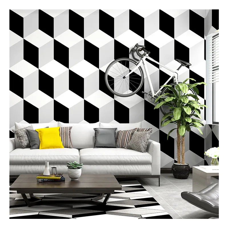 

Nordic Black And White Plaid Wallpaper Geometric Lines Hotel Restaurant Milk Tea Shop Clothing Store Wallpapers For Living Room