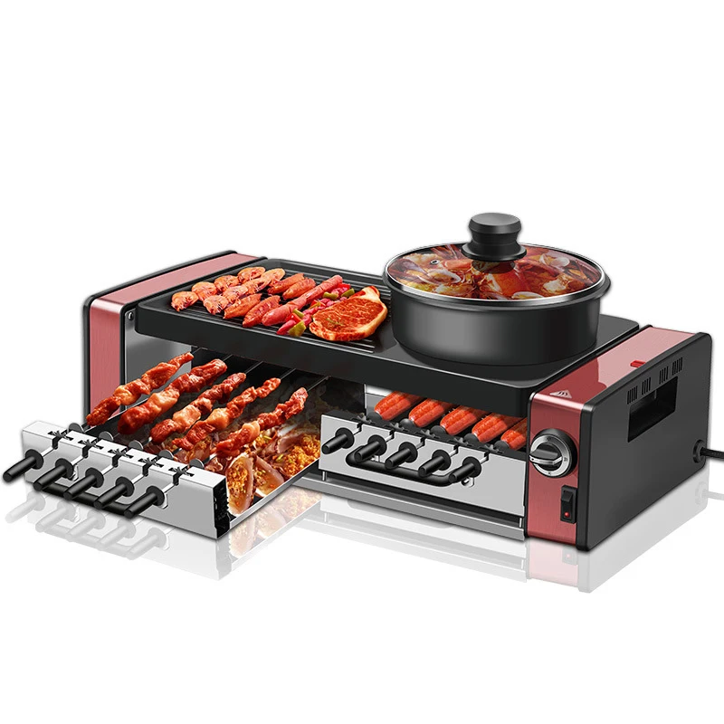 Home Electric Grill Skewer Machine Non-stick Grill Tray Smoke-free Hot Pot Multi-function Electric Hot Plate Teppanyaki Korean B