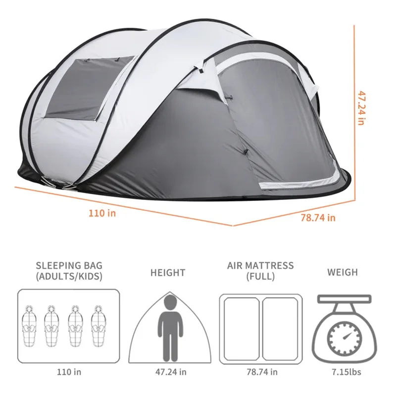 5-8Persons Automatic Tent Large Space Waterproof Windproof Quick Open Fast Throw Outdoor Camping Tourist Park