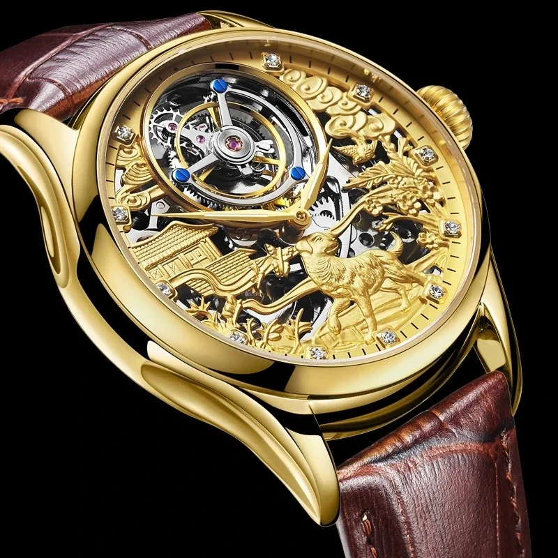

AESOP Luxury Manual Tourbillon skeleton Movement Men For Watch Stainless Synthetic Sapphire Leather Mens Mechanical Watches