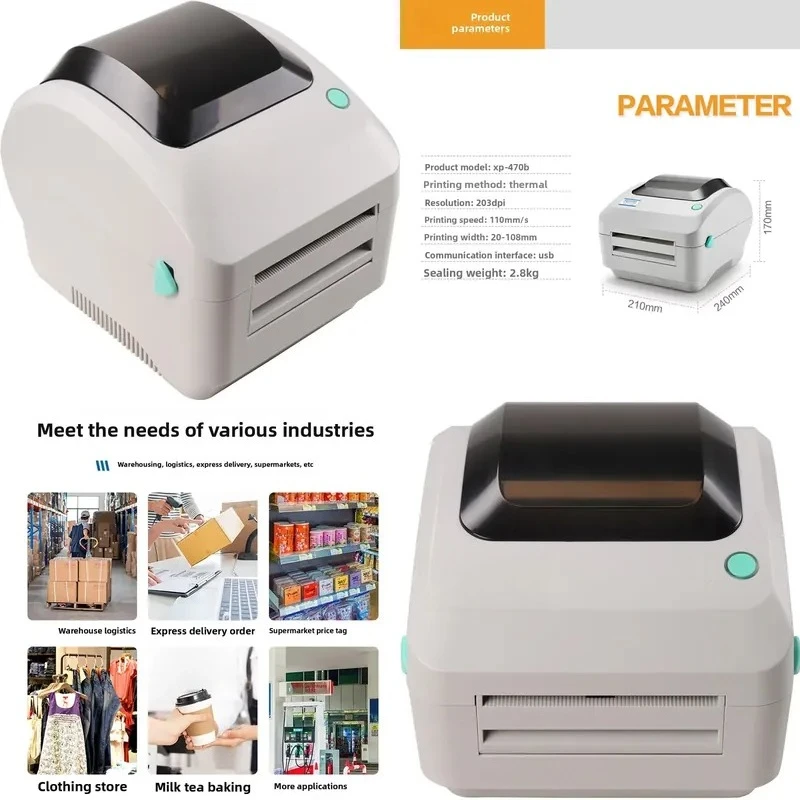 High Resolution 200 DPI Thermal Label Barcode Printer for XP-470B with USB Port
