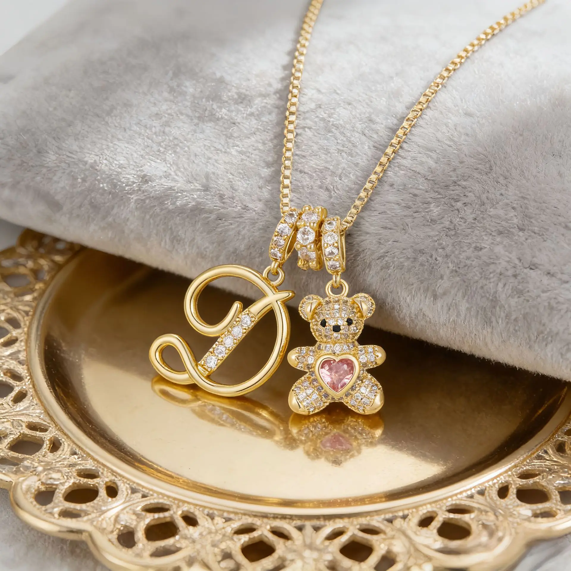 Women's A-Z Initial Letter Pendant Necklace Snake Chain Initial Alphabet CZ Pink Heart Necklace Adjustable Size Hypoallergenic
