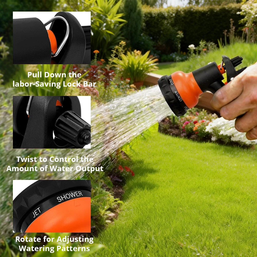 

Многофункциональная насадка для садового шланга с 7 регулируемыми режимами распыления, нескользящая, прочная, для полива.