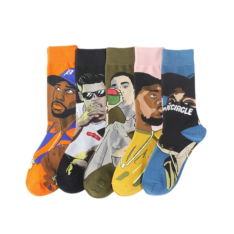 Cartoon anime cotton socks trend medium tube socks breathable jacquard trend socks