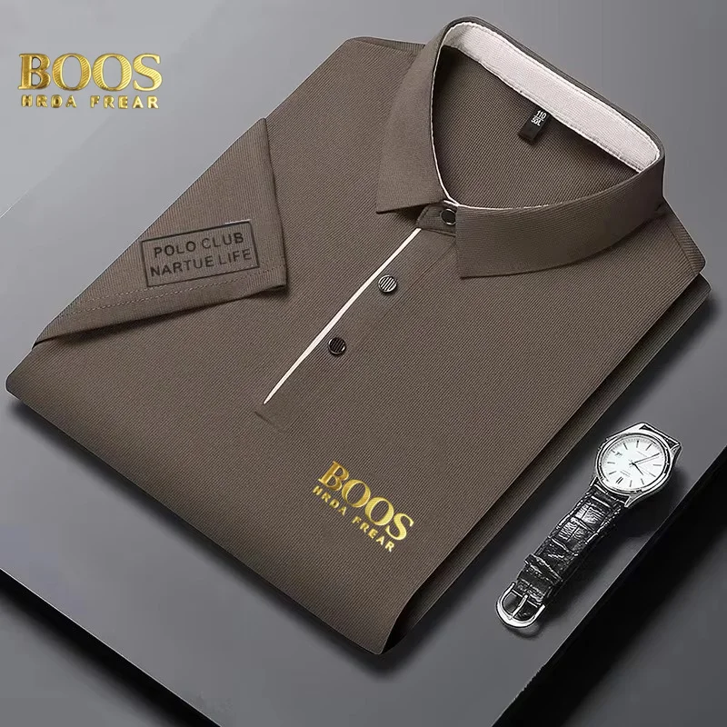 

BOOSHRDAFREAR Brand Men's Polo Shirt Short Sleeved Summer New Collection Collar Solid Color Business Leisure Classic Men's Wear