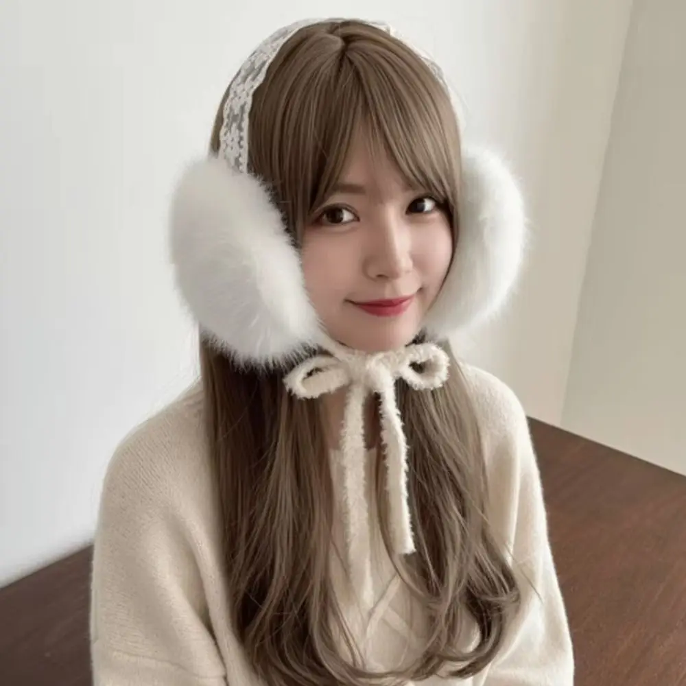 Soft Ear Cap Winter Earmuffs Lace Design Windproof Feature Cold Proof Earmuffs Soft Adjustable Tie Lace Earmuffs Cold Weather