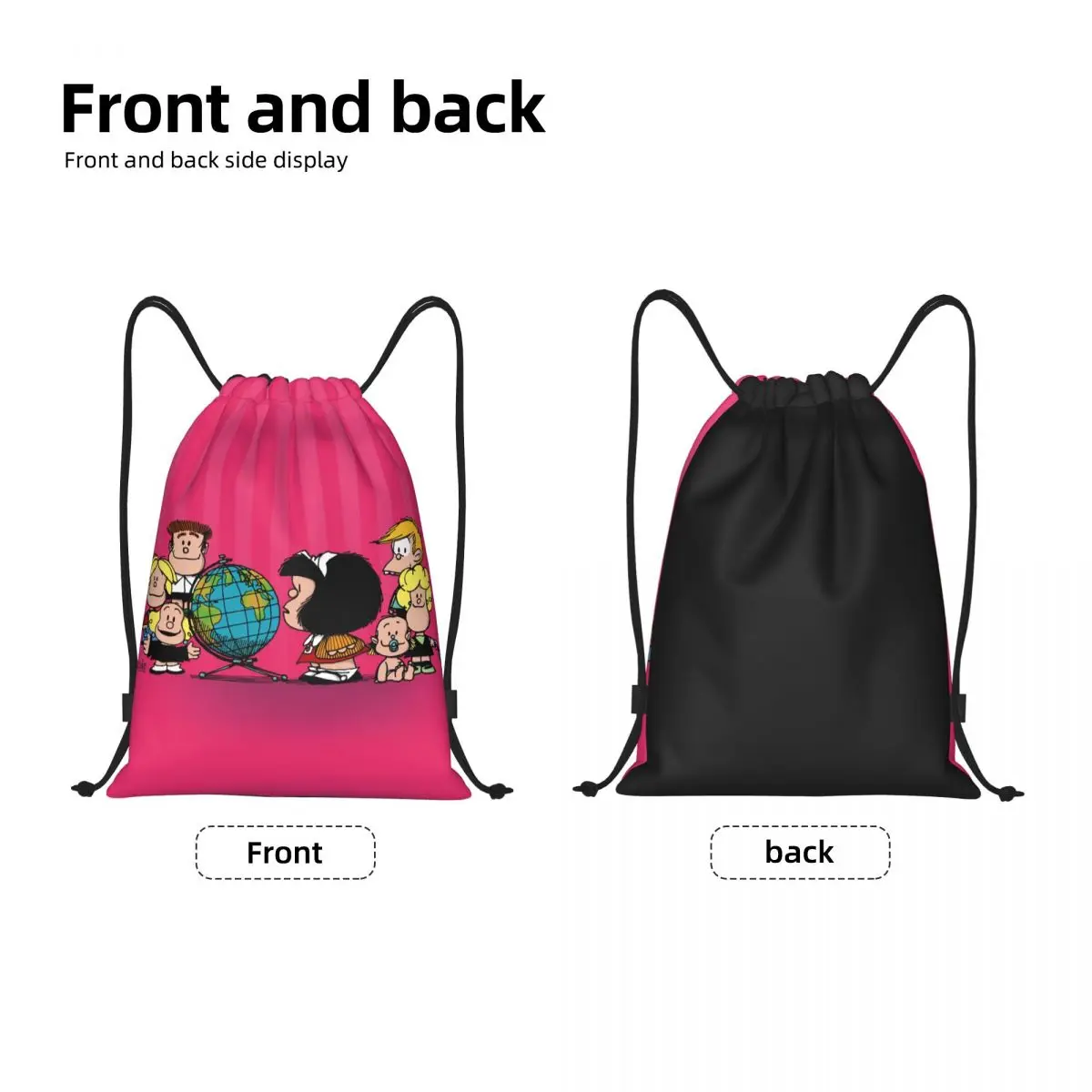 Kawaii Cartoon Mafalda Drawstring Backpack Women Men Gym Sport Sackpack Foldable Training Bag Sack