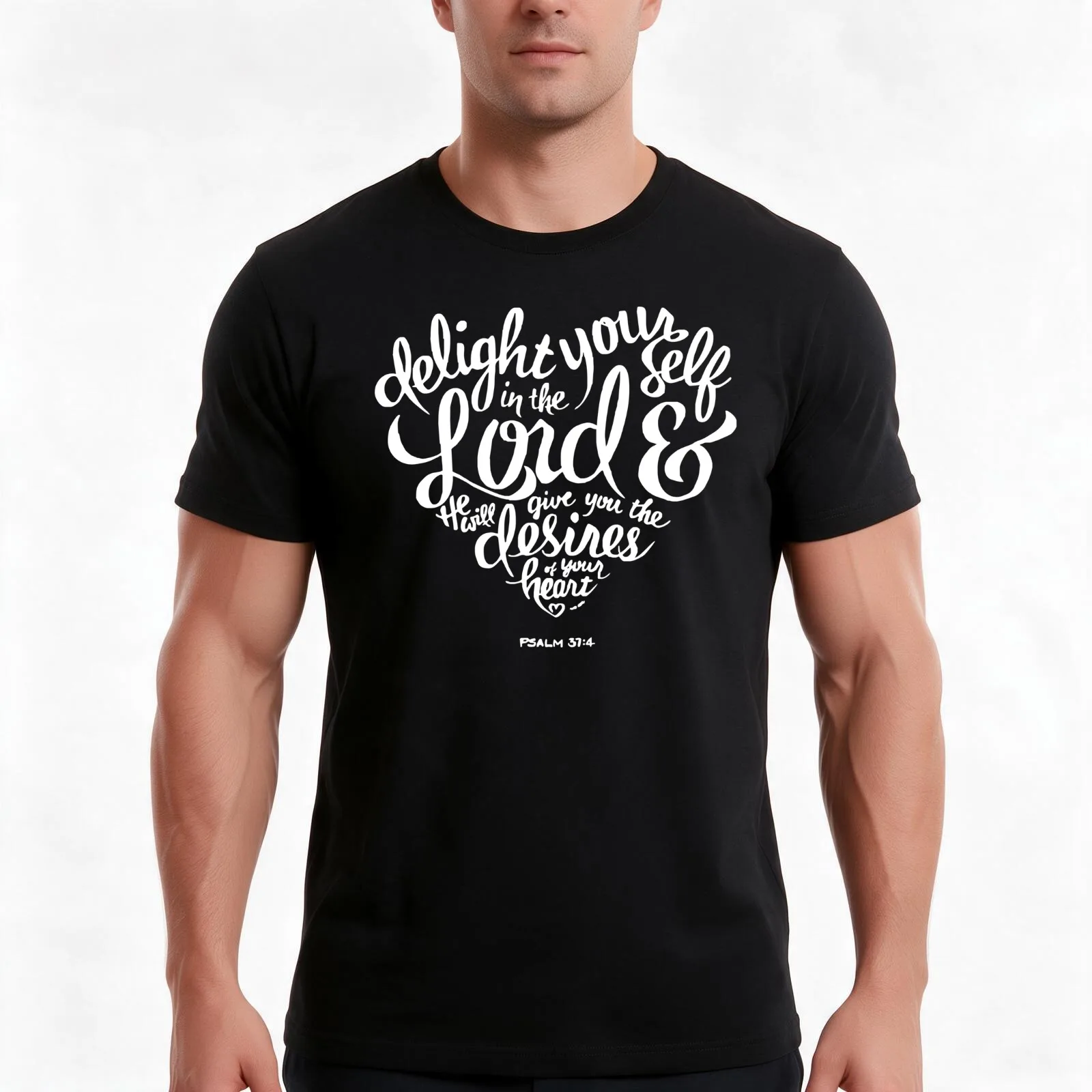 Bible Verse Delight yourself in the Lord Psalm 37:4 T-Shirt, Summer Casual Cotton Tee, Oversized Streetwear Tops, 100% Cotton