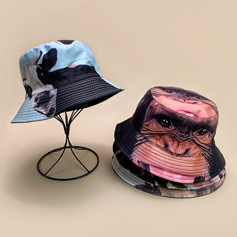 

Double Sided Wearable Funny Animal Print Cute Bucket Hats New Unisex Sunshade Hip Hop Fashion Outdoor Versatile Fisherman Hats