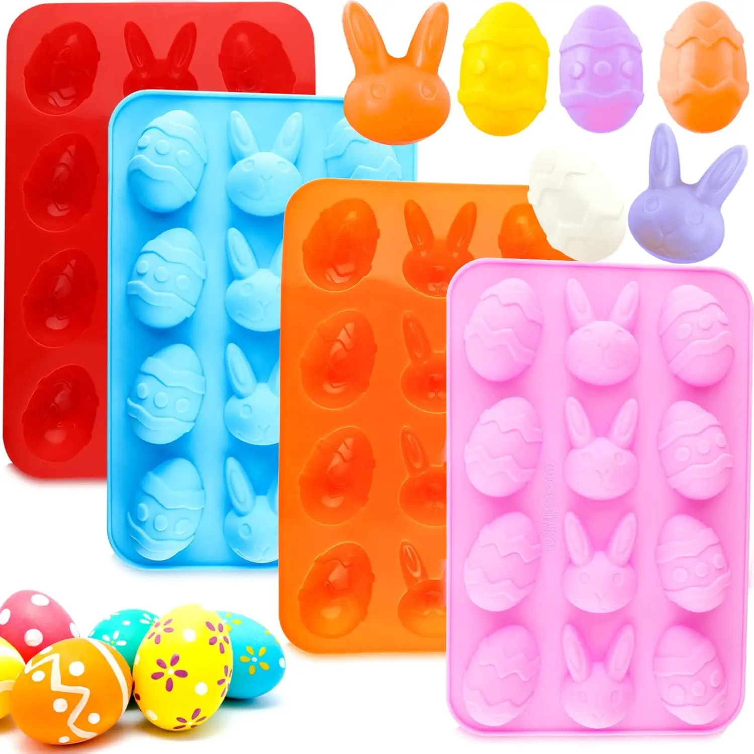 

Easter Egg Silicone Bunny Silicon Molds for Chocolate 4 Packs Egg Shaped Mold Baking Pan Resin Cake Chocolate Mold Silicone Cand