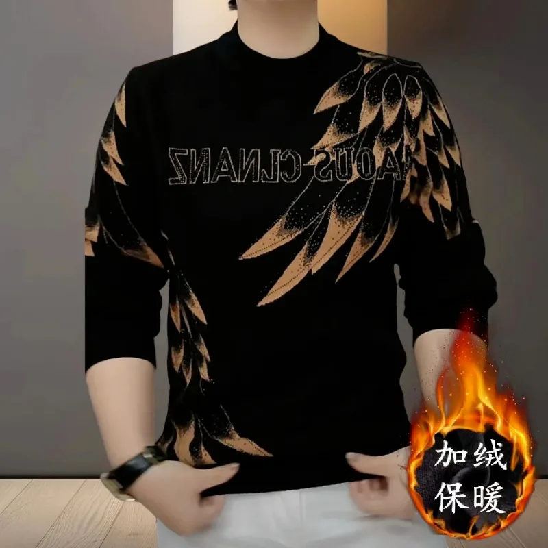 Moda masculina veludo engrossado moletom outono e inverno moda em torno do pescoço bottoming camiseta casual e solto