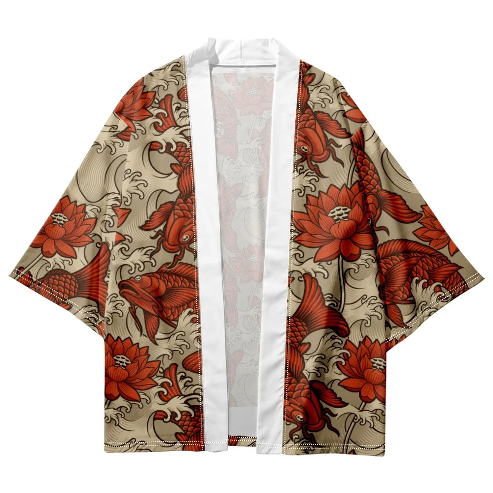 

Fashion Fish Lotus Flower Print Haori Shirts Streetwear Harajuku Men Women Cardigan Tops Beach Yukata Japanese Kimono Plus Size