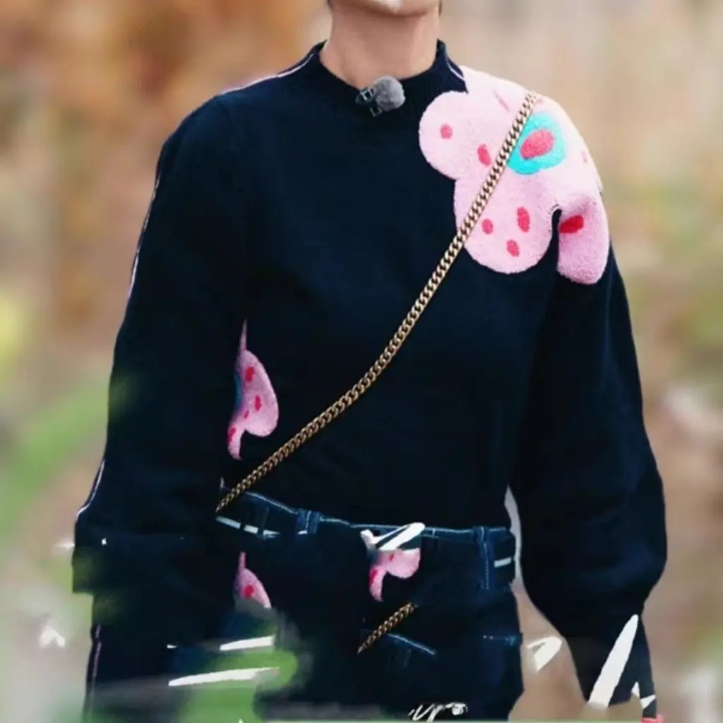 

Cai Shaofen Beautiful Life Flower Embroidered Sweater Korean Style Loose Knitted Top Retro Fashion Women's Clothing